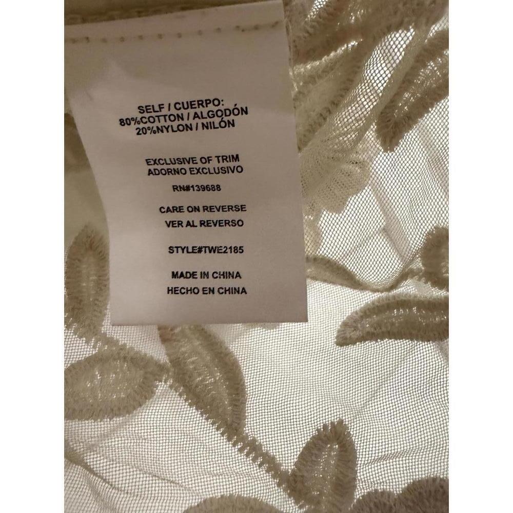Altar'd State cream and olive green embroidered mesh top size Small - Picture 5 of 9